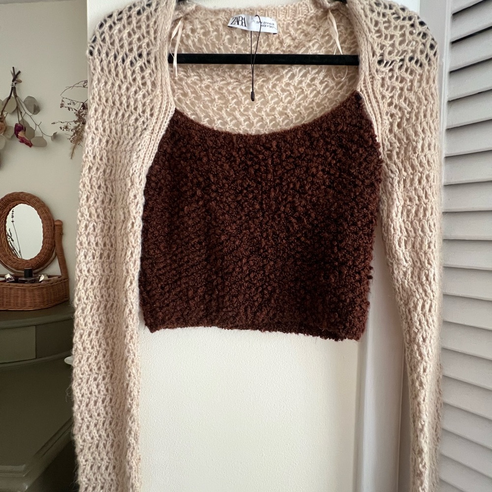 Zara Brown and Cream Shrug Poncho Sweater
